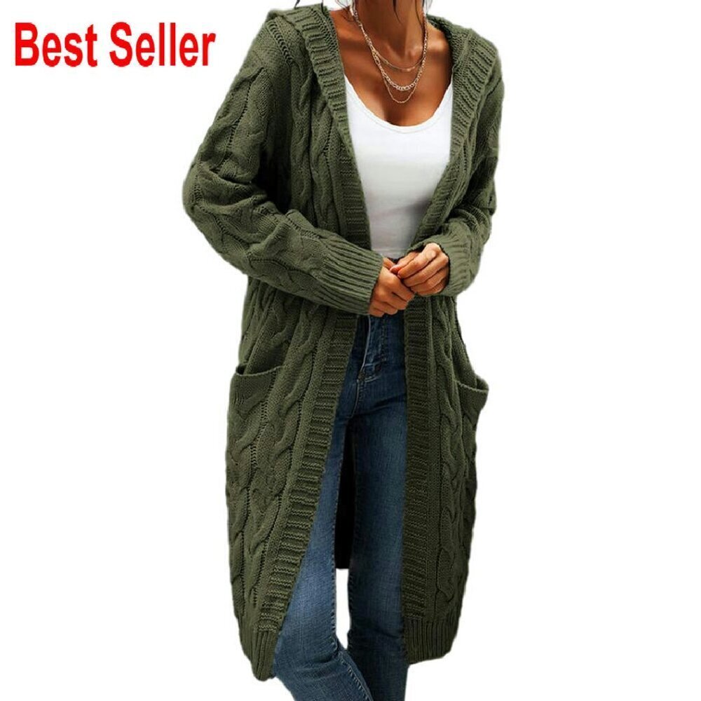 Chunky Cable Knit Hooded Cardigan Oversized Boyfriend Fit Cozy Sweater Coat